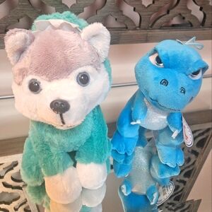 Plush Husky and Dinosaur Toy Set